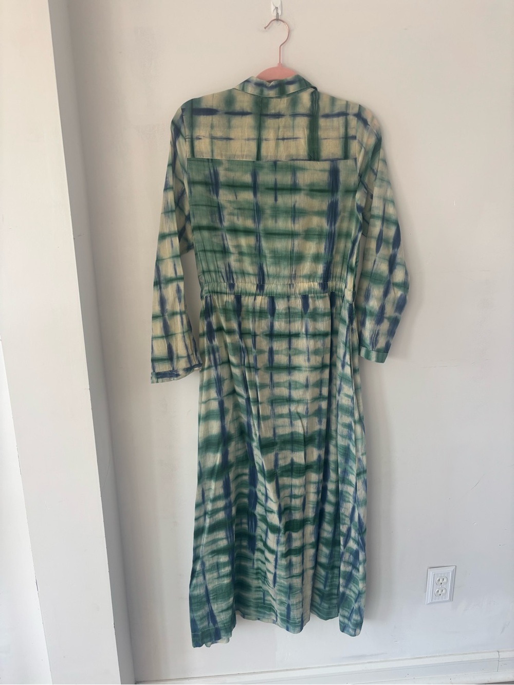 Maison Hotel S Tie Dye Blue Green Maxi Shirt Dress - Picture 4 of 4